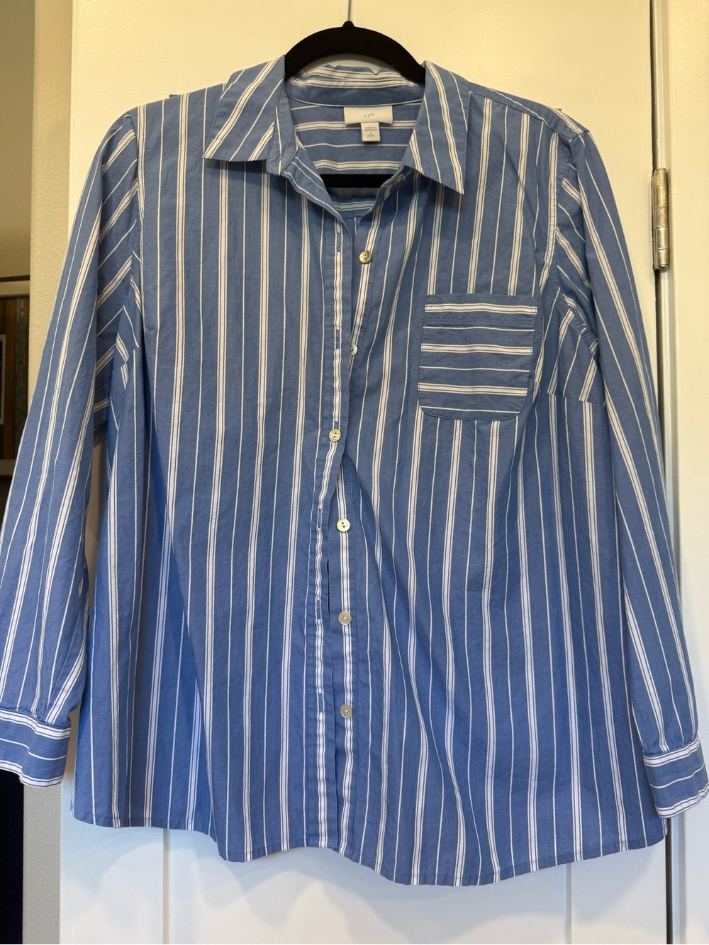 J. Jill Blue and White Vertical Stripe Button-Down Shirt